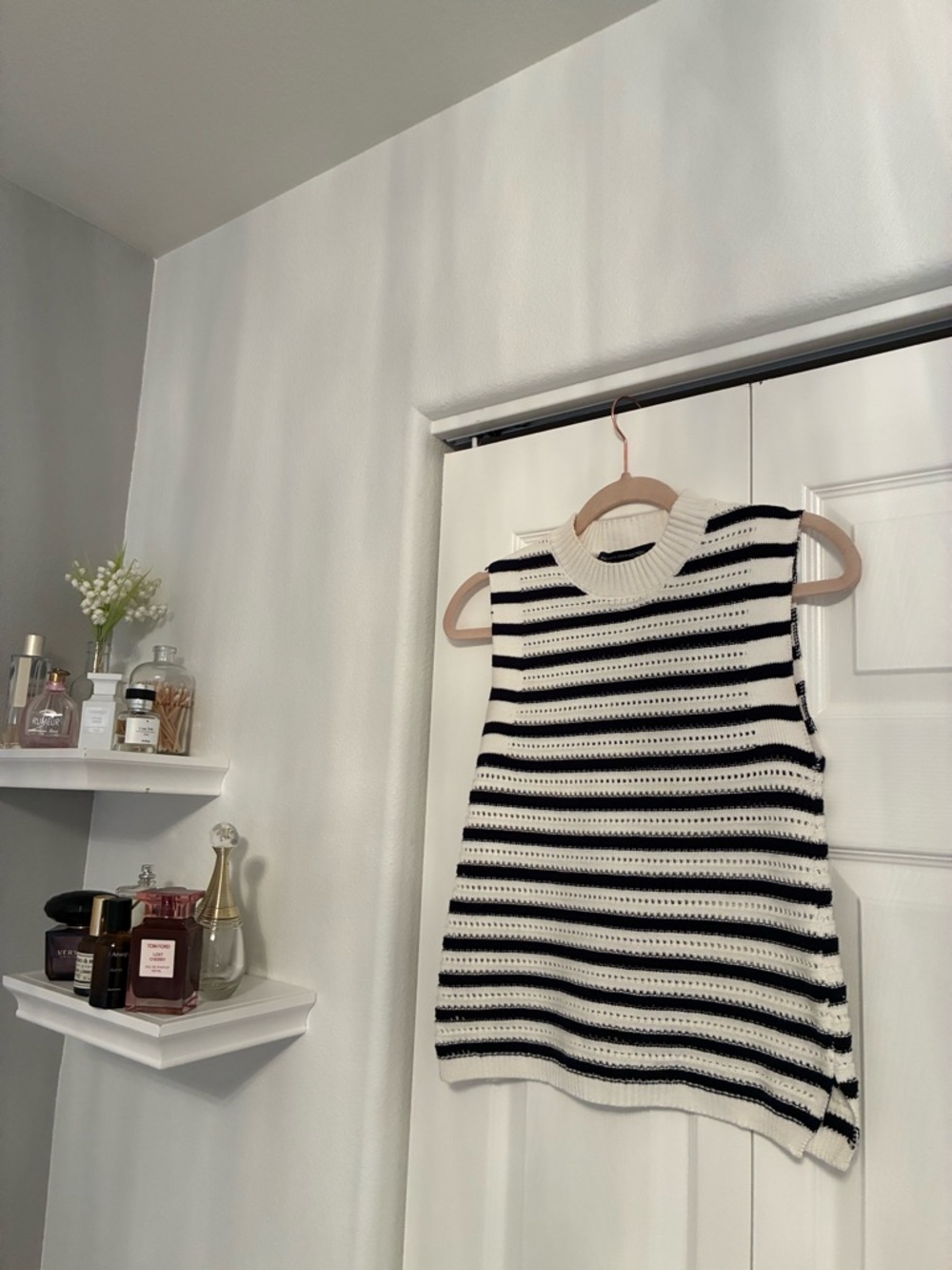 French Connection Black and White Striped Knit Tank